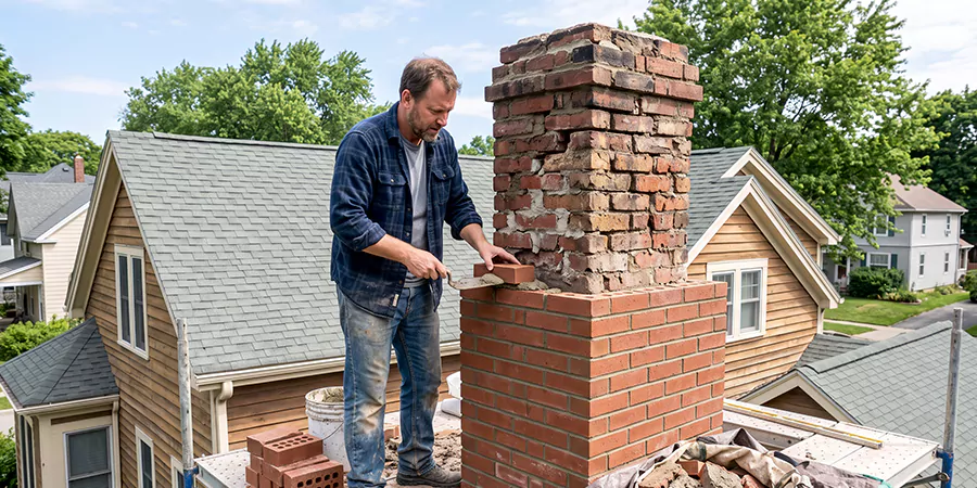Old and Crumbling Brick Chimney Rebuild Old Bridge