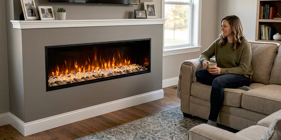 Electric Fireplace With Crystal and Pebble Embers Old Bridge